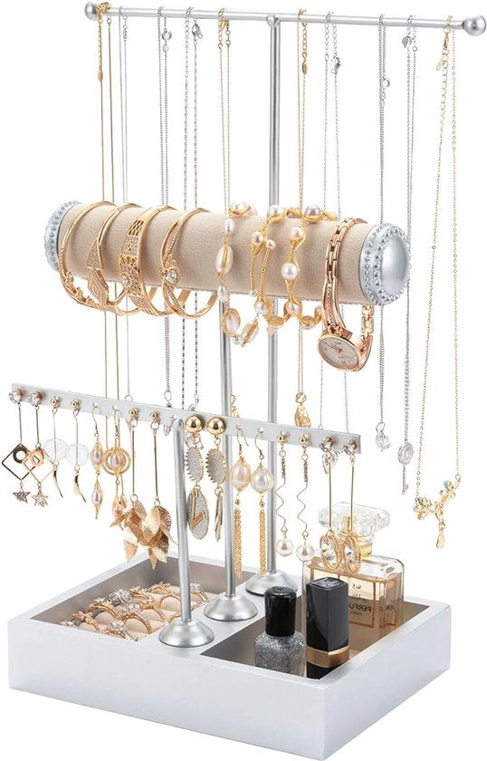 Standard per collana, supporto per gioielli, supporto per collana, 3 steli, albero per gioielli, standard per collane, standard orologio, supporto per pendenti, deposito per anelli, pendenti, bracciali, orologi e accessori, argento