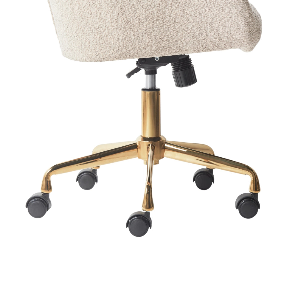 Sedia da ufficio Beige Teddy Poliestere Tessuto Nero Struttura metallica Imbottita Girevole Funzione Regolabile Mobili da Ufficio