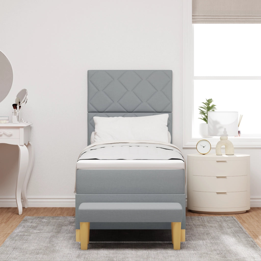 Letto Box Spring con Materasso e Panchina Grigio Chiaro 80x200 cm Tessuto