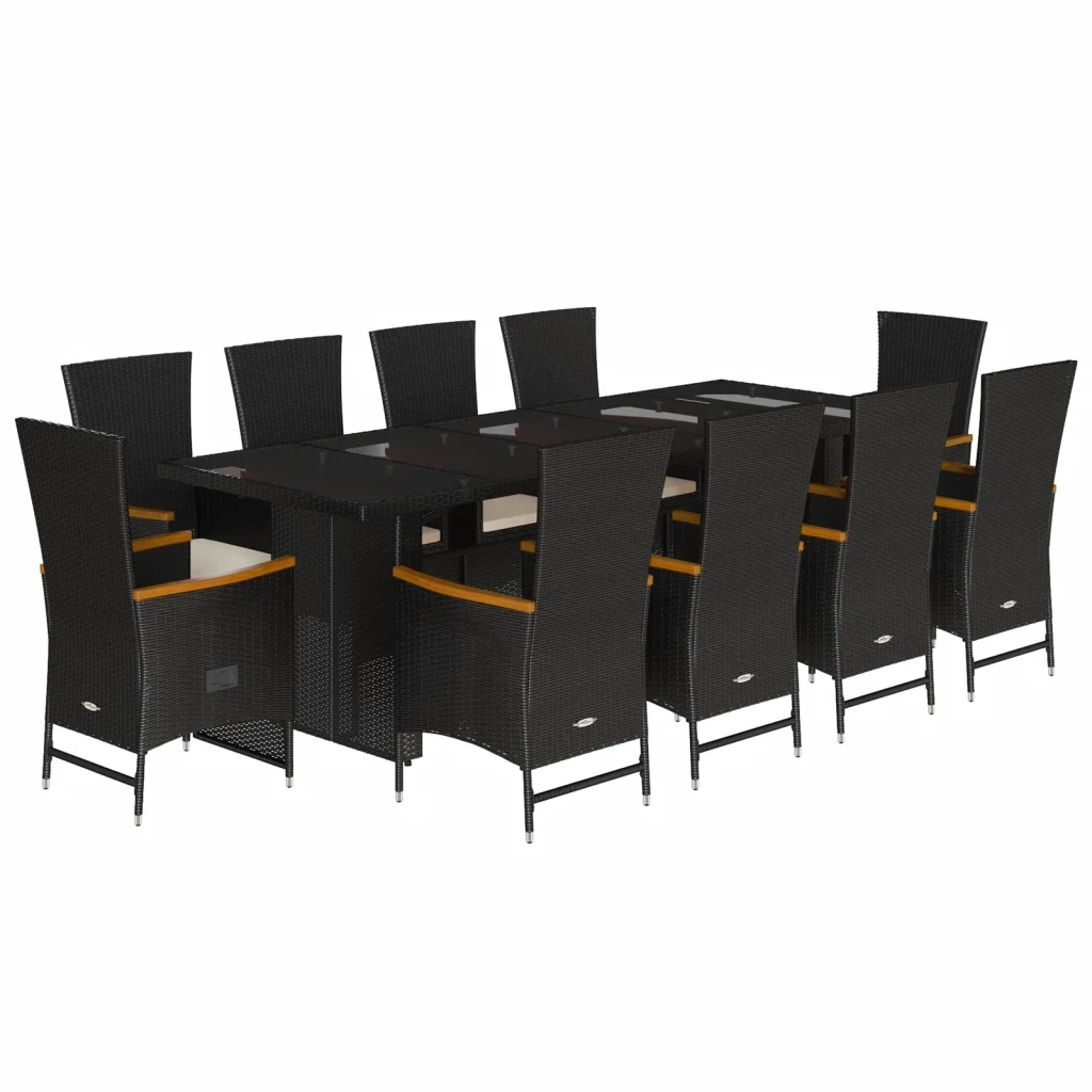 Set da Pranzo da Giardino 11 pz con Cuscini in Polyrattan Nero