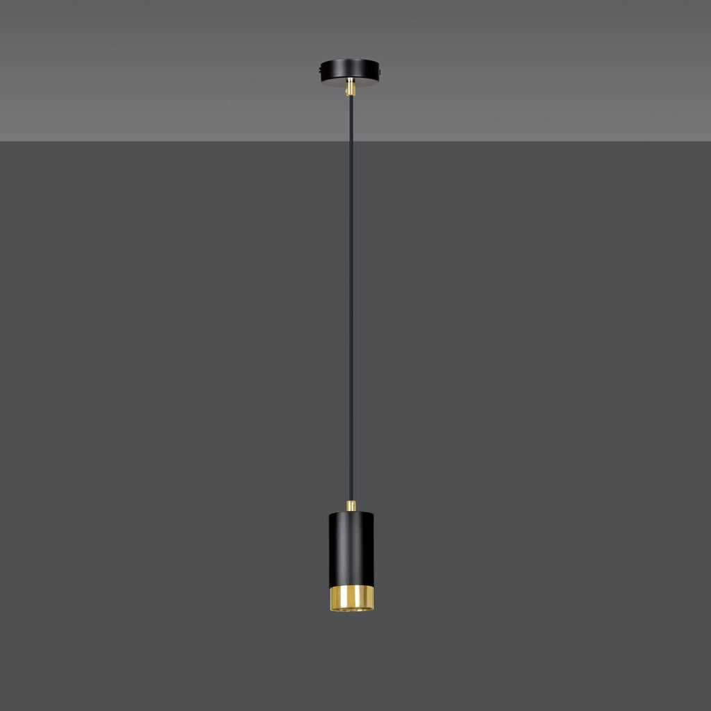 Sospensione Moderna 1 Luce Ivar A Cilindro In Acciaio Nero E Oro