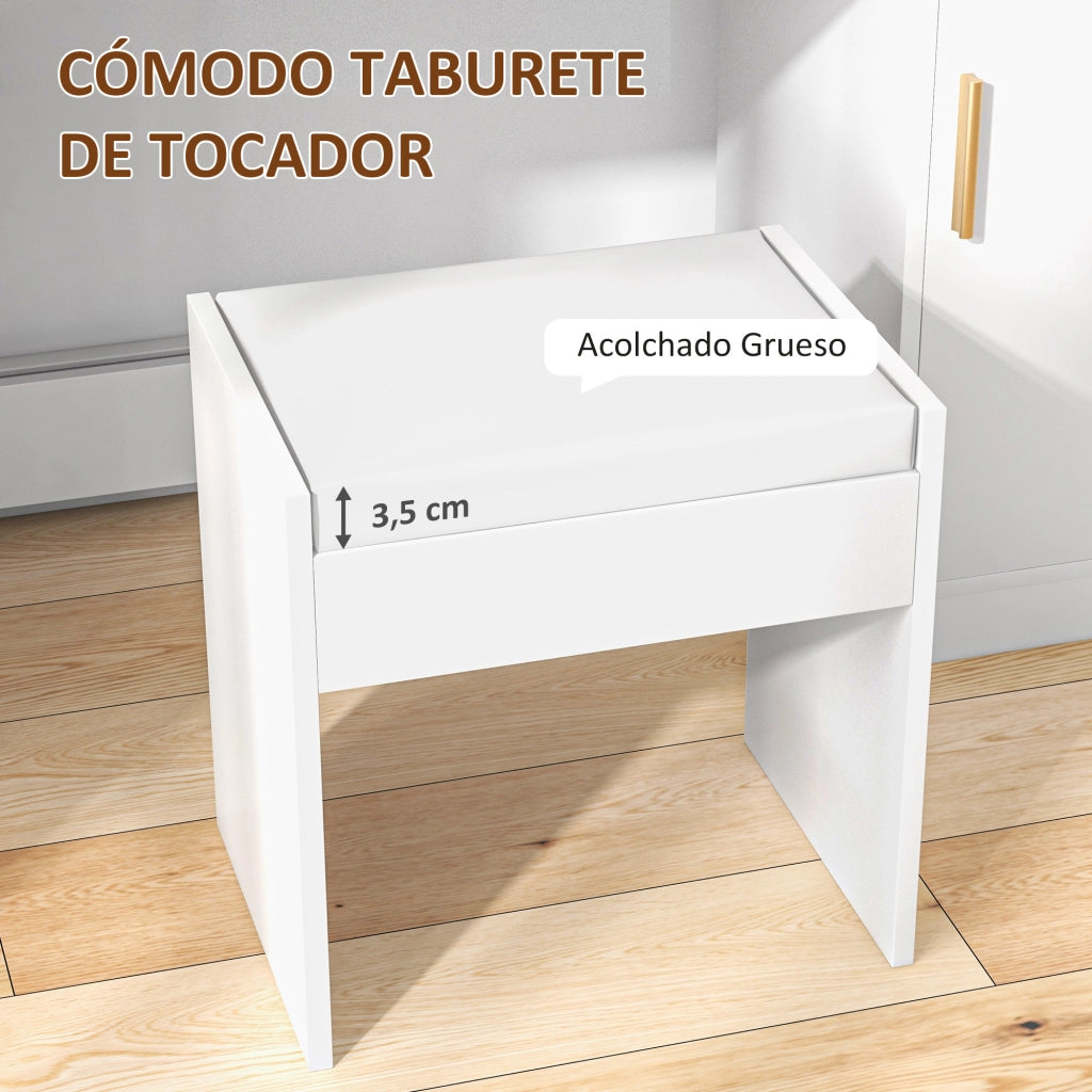 Cassettiera da trucco con specchio LED e sgabello ¨C zephmum ¨C bianco 60x40x