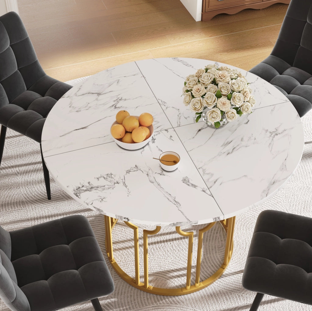 Tavolo da pranzo 100x100x76 cm con gambe regolabili; piano in MDF; oro e bianco