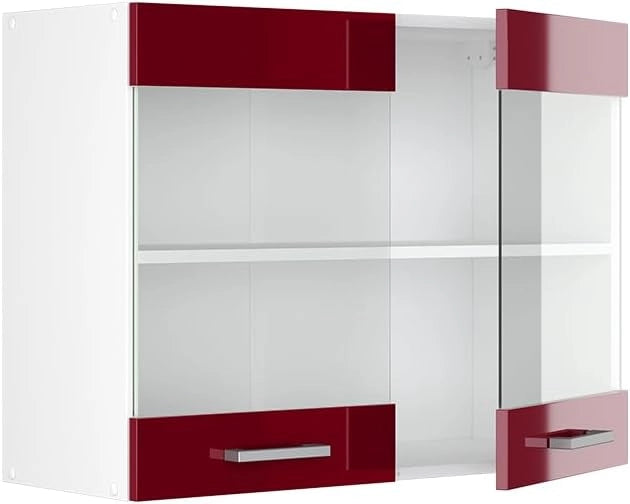 Mobile da cucina in vetro R-Line, Rosso lucido, 80 cm, per la libera combinazione all'interno di sistemi cucina modulari