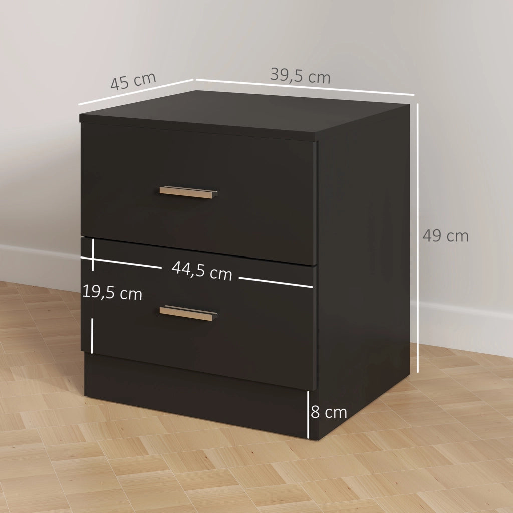 Comodino Moderno con 2 Cassetti ¨C zephmum ¨C Nero 45x39,5x49 cm