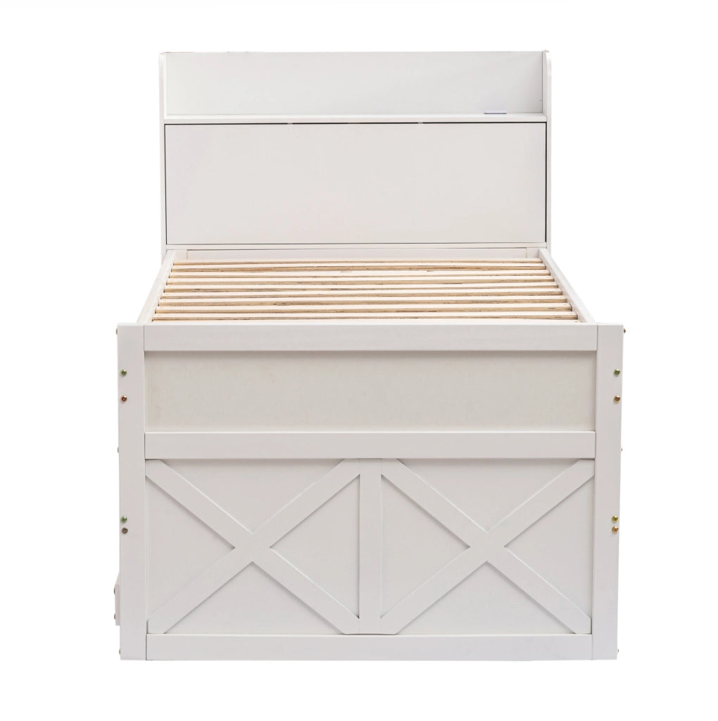 Letto singolo in legno massiccio 90x190 con letto estraibile, 2 cassetti e USB