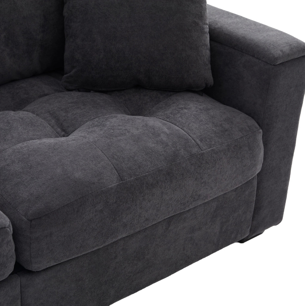 Divano 2 posti in chenille grigio scuro con contenitore nei braccioli HOMVRA