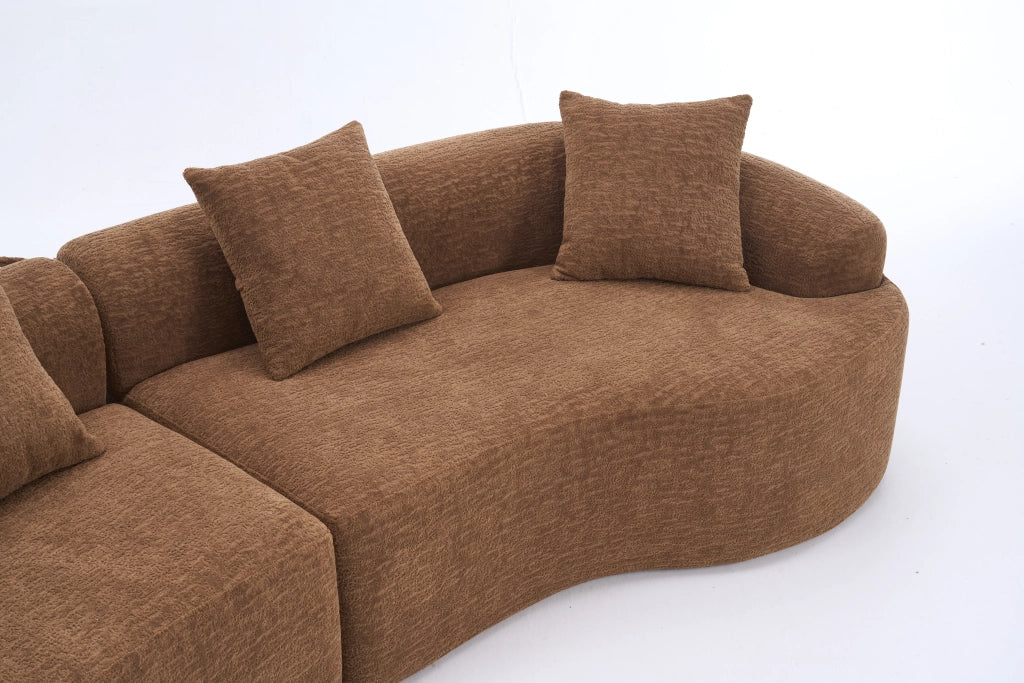 Divano ad angolo modulare 4 posti in chenille con design curvo e comfort elevato per soggiorno, color caramello