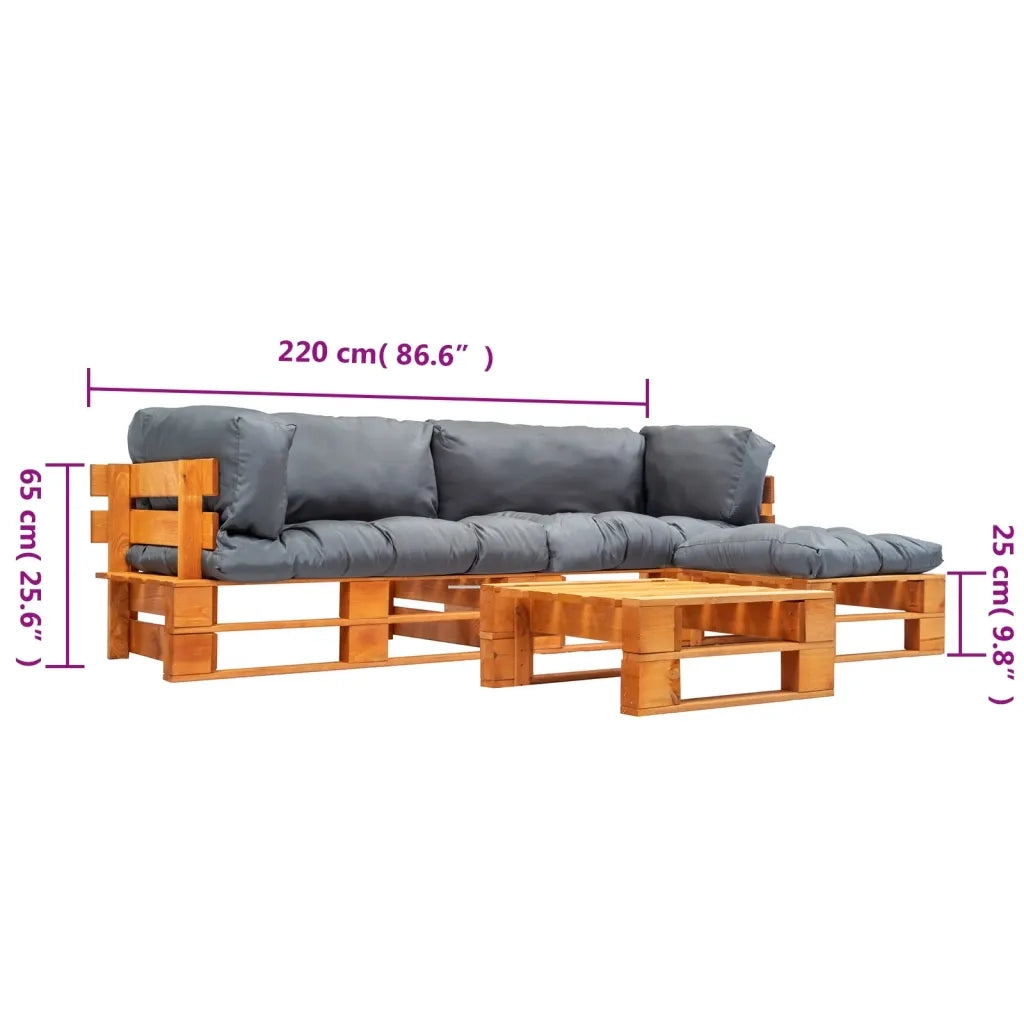Set Divani da Giardino su Pallet 4 pz con Cuscini Grigi Legno 277459