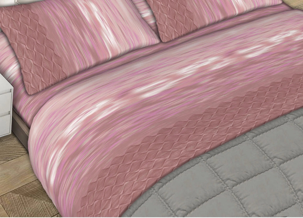 Completo Lenzuola Letto Matrimoniale 100% Cotone Made Italy Dis. Swing CN - 2 Piazze - Rosa Antico