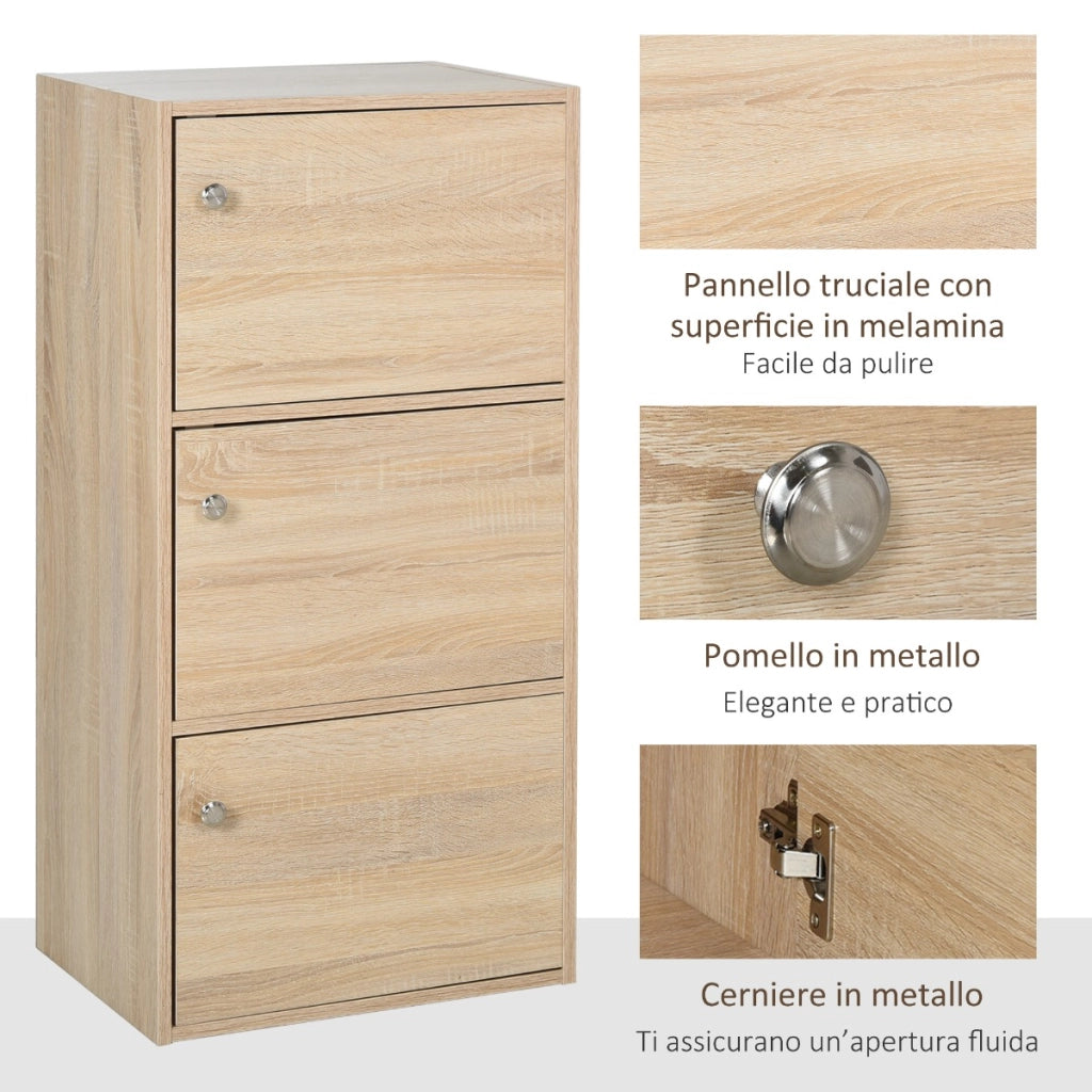 EasyComfort Mobiletto Multiuso con 3 Ripiani in Legno e 3 Antine per Casa, Camera, Soggiorno o Ufficio, 48x34x100cm