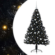 Albero di Natale Artificiale-Albero Natalizio con luci integrate Nero 150 cm PVC 704875