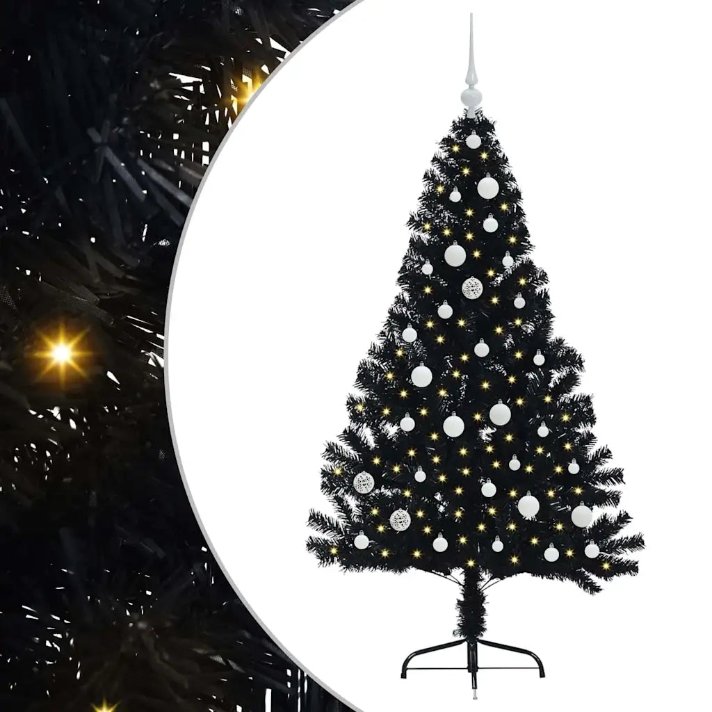 Albero di Natale Artificiale-Albero Natalizio con luci integrate Nero 150 cm PVC 704875