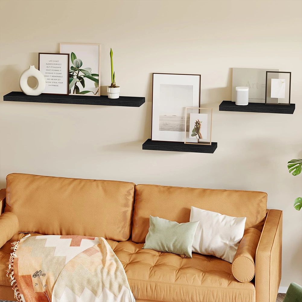 Set 4 Mensole da Parete Nero in Legno Scaffali a Muro Scaffalatura Multiuso