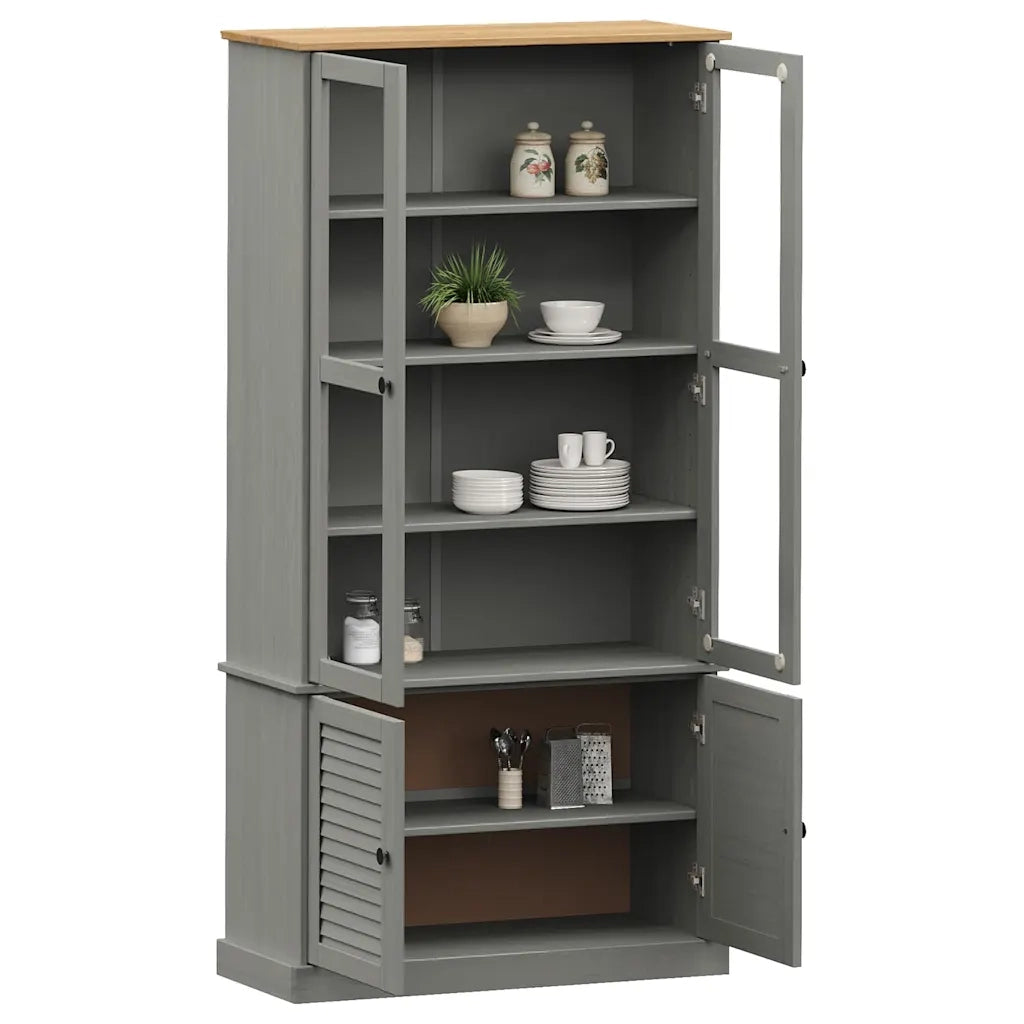 Vetrina VIGO 85x35x170 cm in Legno Massello di Pino Grigio 353195