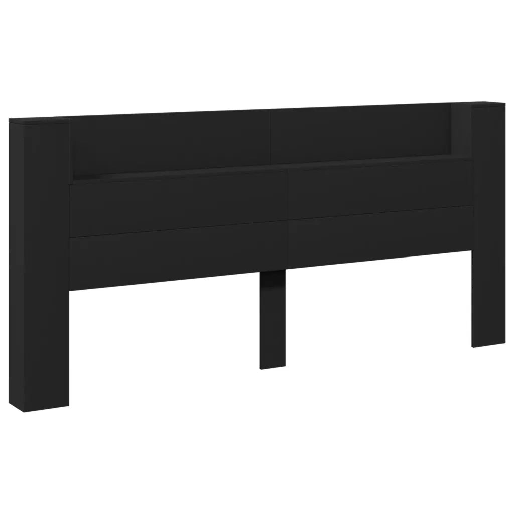 Testiera con Contenitore a LED-Testiera con Ripiani Nera 220x16,5x103,5 cm