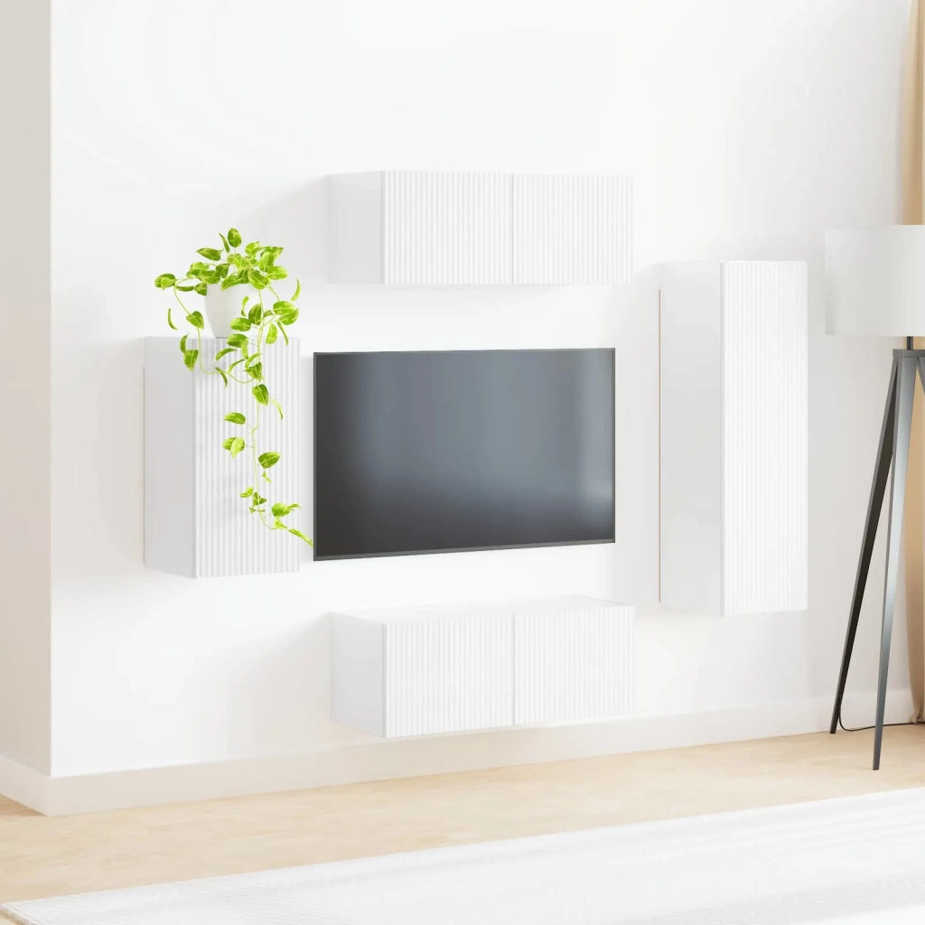 Set mobile TV 4 pcs Bianco Lucido Legno multistrato