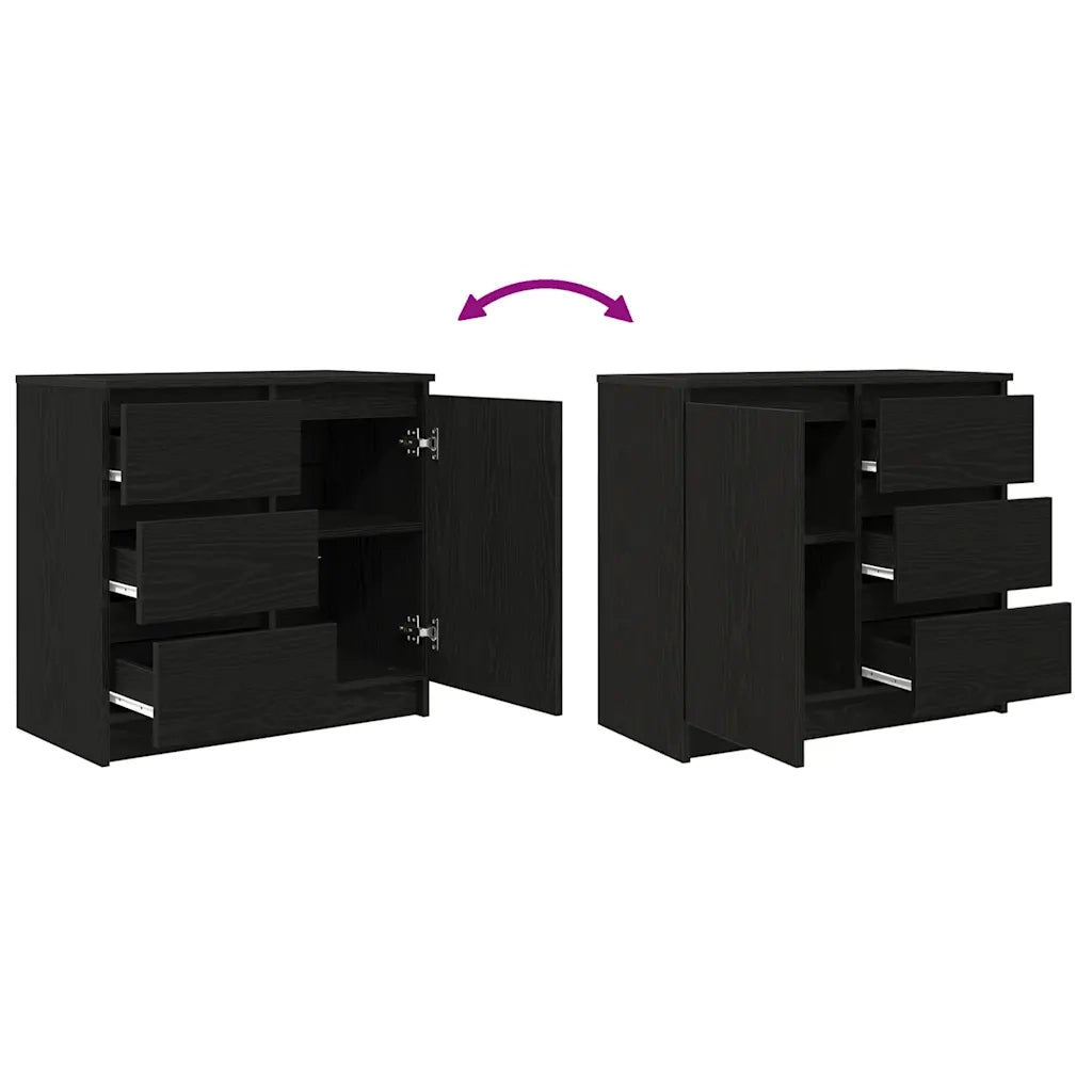 Credenza con Cassetto Rovere Nero 71x35x65 cm Legno Multistrato