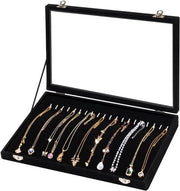 Cassetto per gioielli con 20 ganci, coperchio trasparente, 35x24x5cm, organizzatore elegante per collane