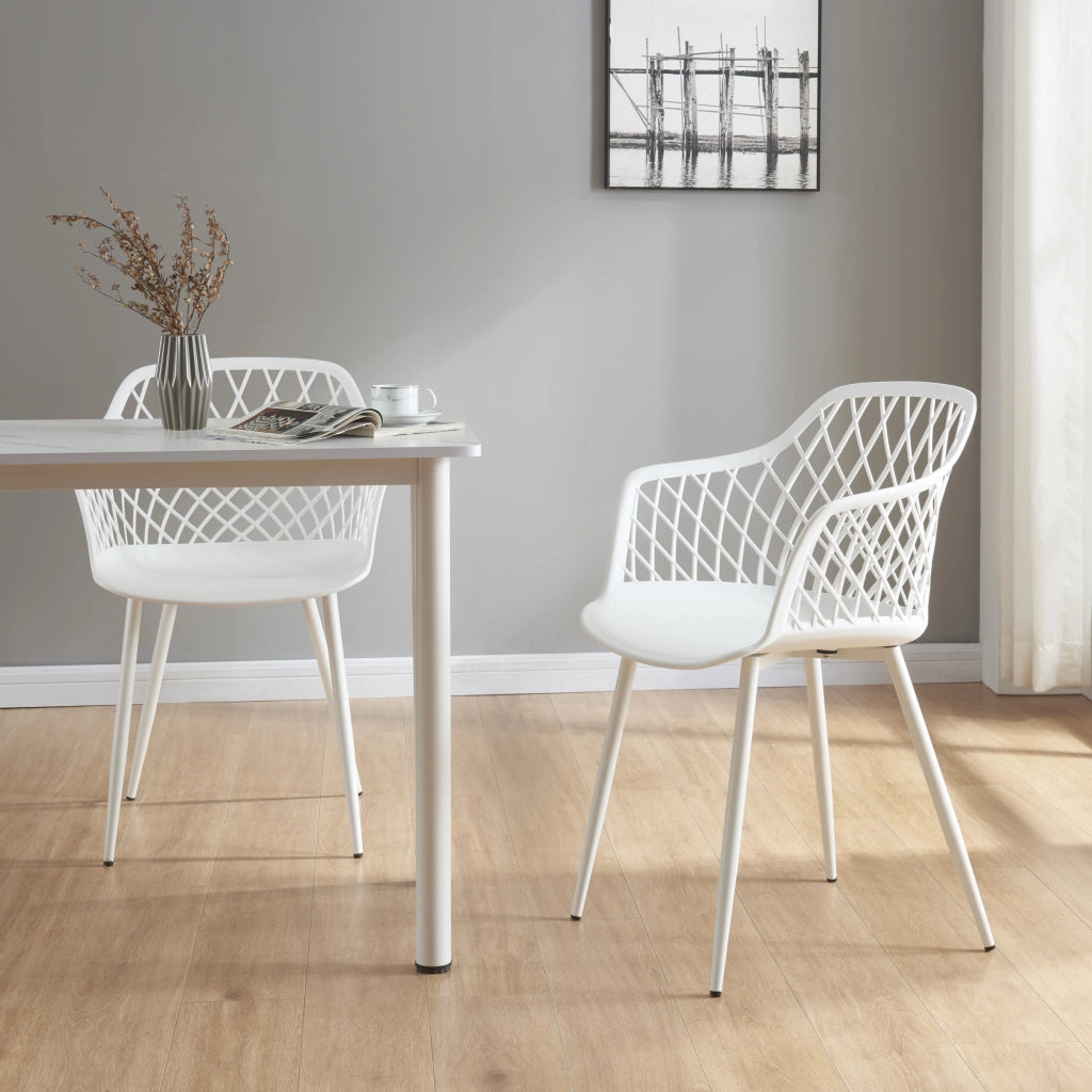 Set Kangasniemi di 2 Sedie da Sala Schienale a Rete - Bianco [en.casa]