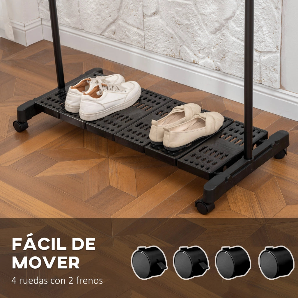 Carrello Stendibiancheria con Ruote e Scaffale Scarpe ¨C Zephmum ¨C 159x42x168 cm Nero Argento