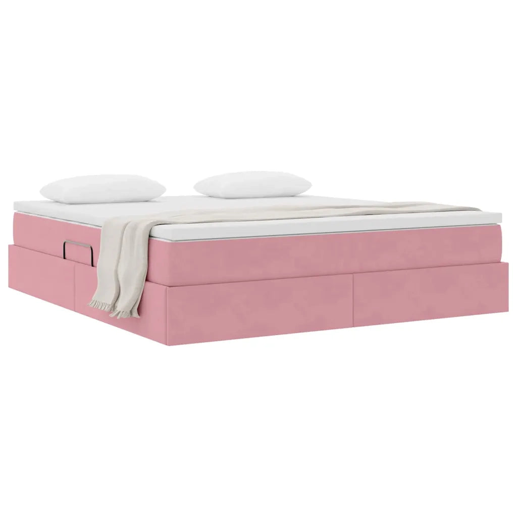 Letto con contenitore e materasso Rosa 160 x 200 cm Velluto