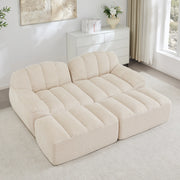 Divano modulare con 2 ottomani, forma ergonomica in pile granulato beige bianco per soggiorno e appartamento