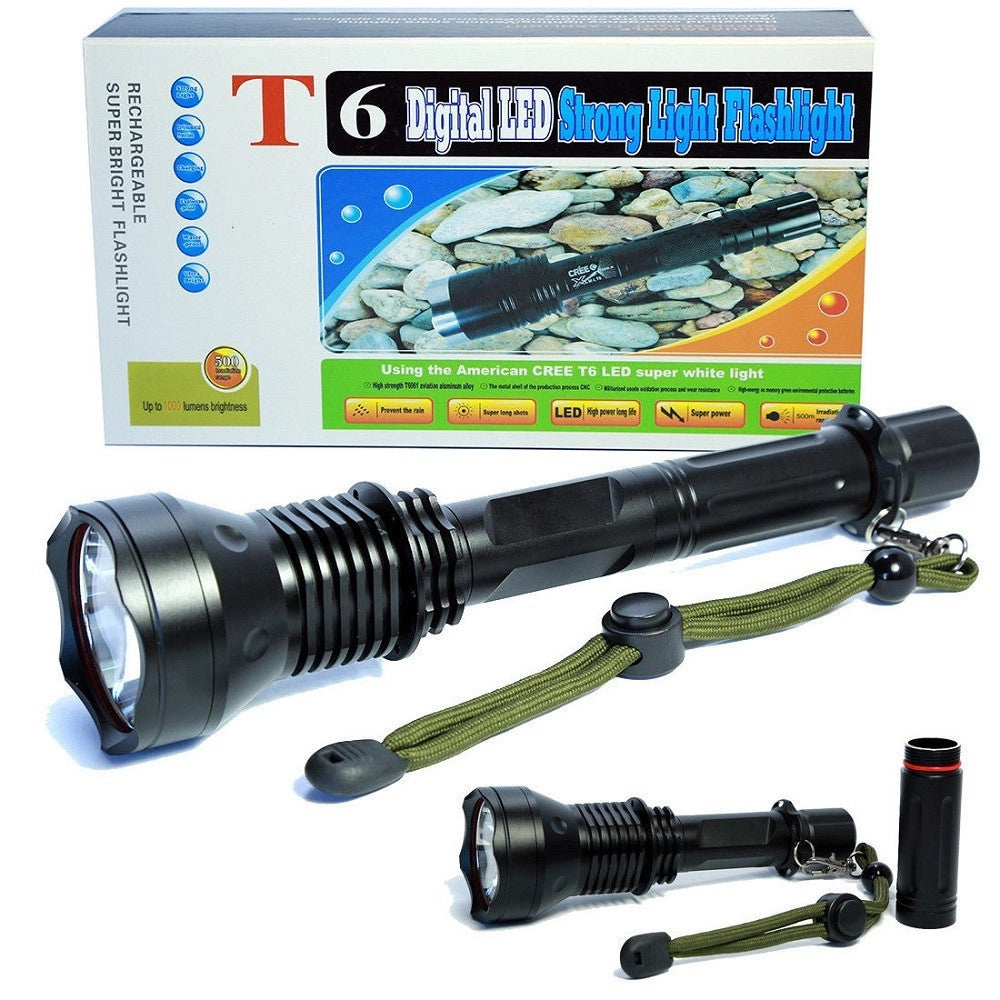 Trade Shop - Torcia Lampada Led Cree T6 Ricaricabile Tattica Impermeabile Con Prolunga Xmlt6 -