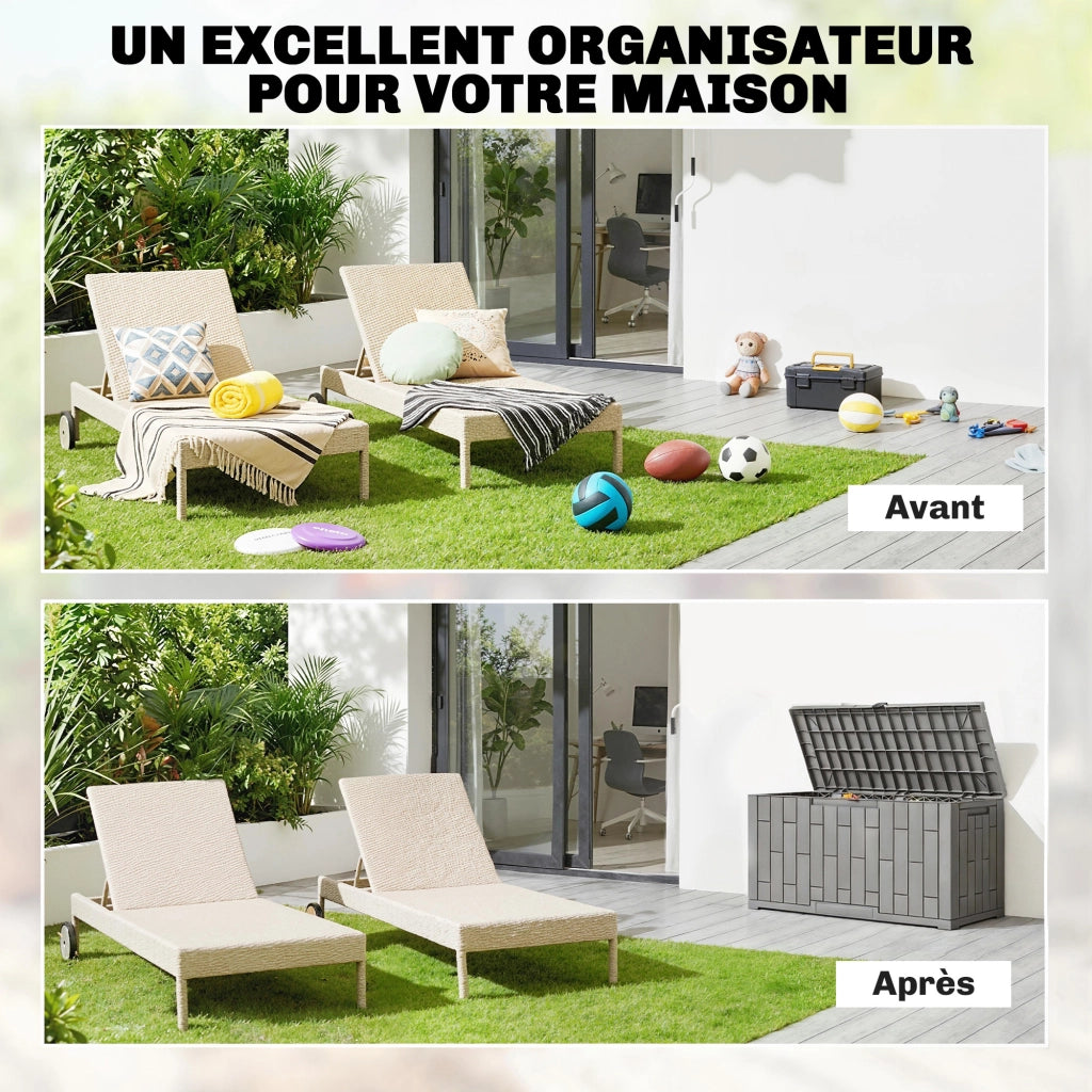 Coffre da Giardino 227 L ¨C zephmum ¨C Grigio, Effetto Legno, 106.5x43x54.5cm