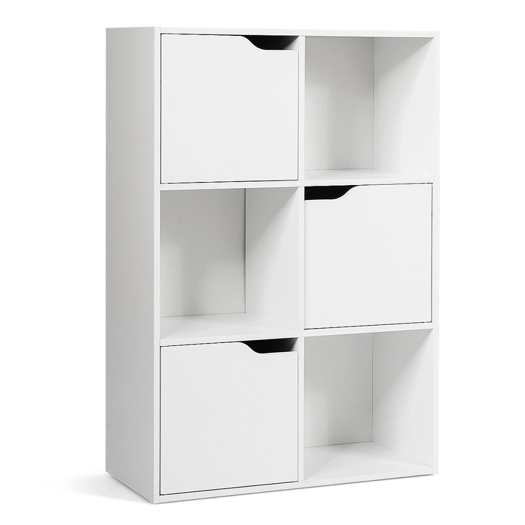 Armadietto con 6 cubi e ante di legno, Espositore per casa ufficio libri giocattoli e decorazioni-Librerie