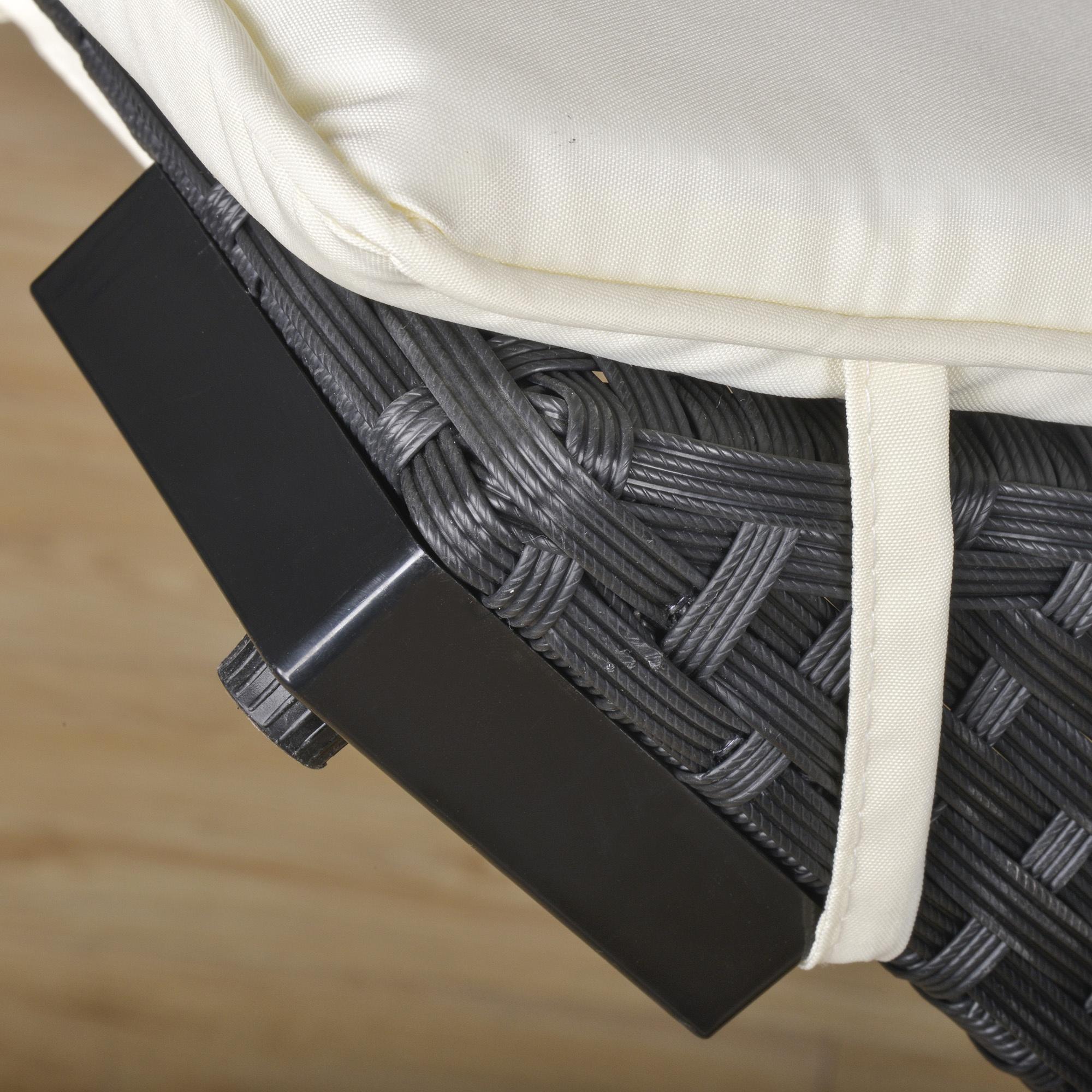 Lettino Prendisole Pieghevole da Giardino 198x68x50 cm in Rattan Nero e Bianco Crema