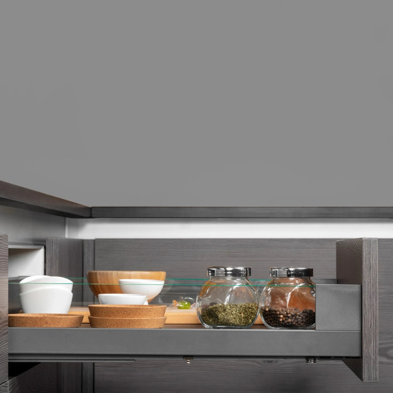 Cassetto esterno Vertex 40 kg con laterale in vetro 131 mm di altezza, 450 mm di profondità, Acciaio, Alluminio e Vetro