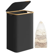 Cesto portabiancheria sottile con coperchio 65 litri salvaspazio fodera in rete rimovibile tessuto Oxford manici in bambù pieghevole nero 12_0006719