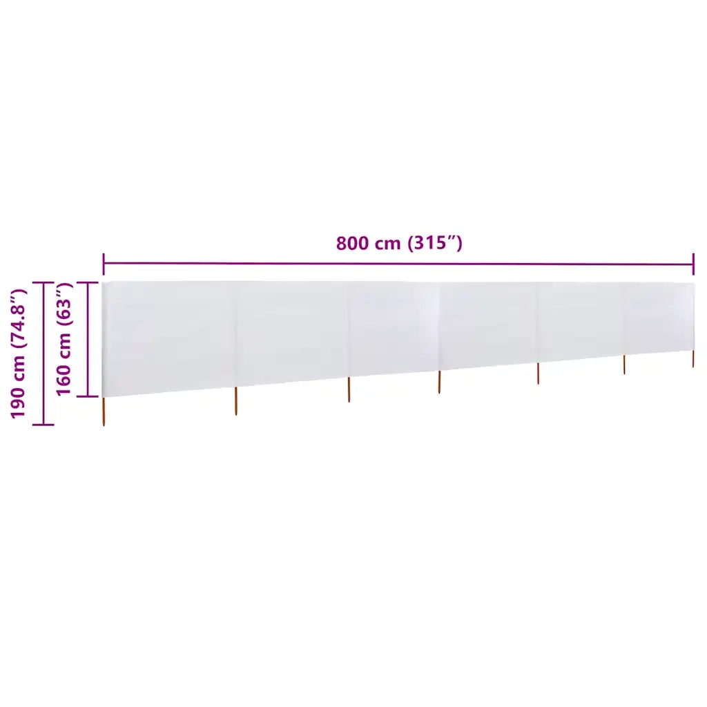 Paravento a 6 Pannelli in Tessuto 800x160 cm Bianco Sabbia CFW3670311