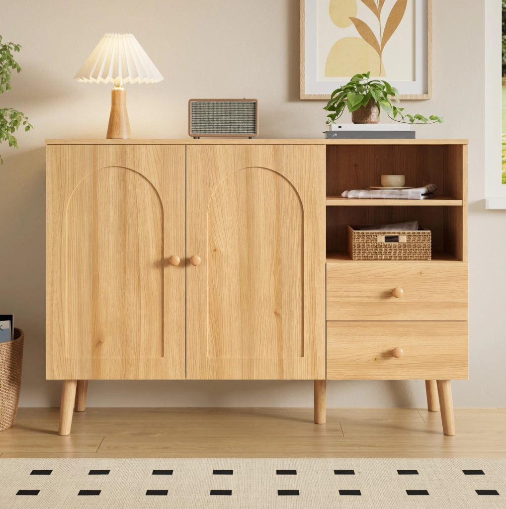 Sideboard naturale 118x35x82 cm con 2 ante e 2 cassetti