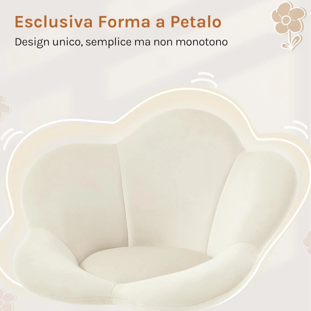 Sedia da Scrivania per Bambini, Sedia Ufficio Ergonomica Girevole e Regolabile in Altezza con Rotelle, Seduta a Forma di Fiore per Studio, Camera da Letto, Velluto, Beige