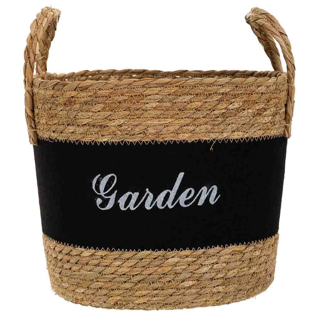 Cesto in fibra naturale e cotone nero d31,5x25,5/33h