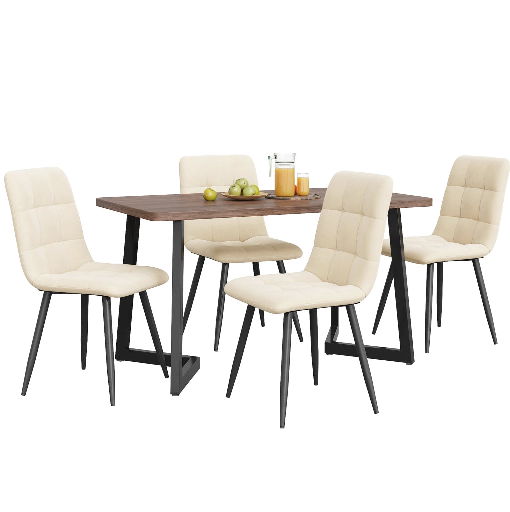 Set da pranzo 5 pezzi con tavolo MDF e 4 sedie in velluto
