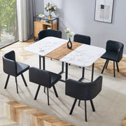 Set tavolo da pranzo allungabile con 4 sedie, struttura in MDF e metallo, bianco, nero e legno naturale per cucina e sala da pranzo