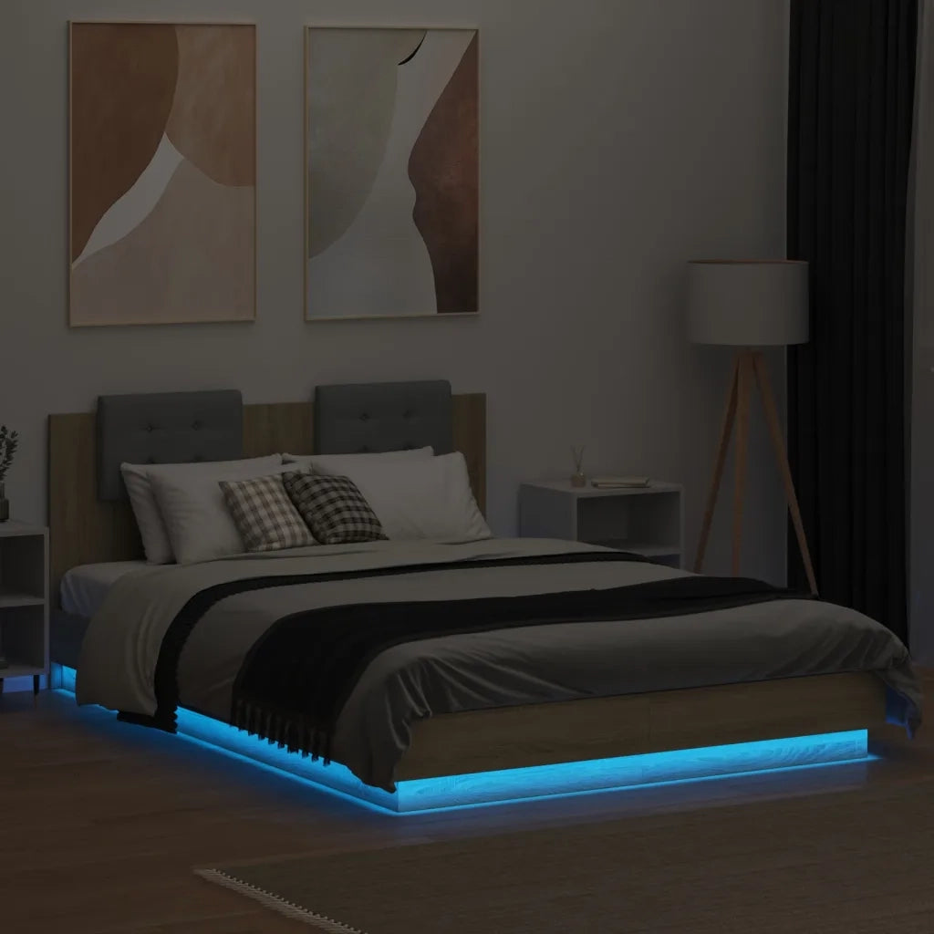 Giroletto con Testiera e LED Rovere Sonoma 120x200 cm 3210019