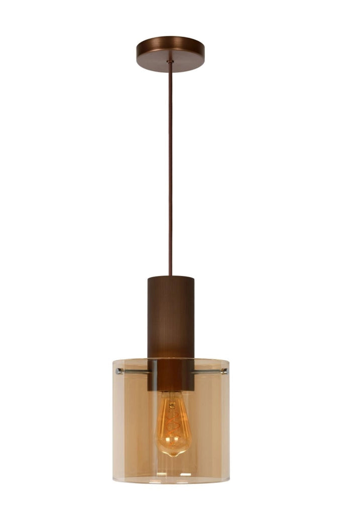 Lucide Toledo lampada a sospensione vetro bronzo E27 Ø20
