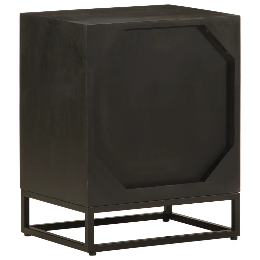 Comodino Nero 40x30x50 cm in Legno Massello di Mango e Ferro 371999