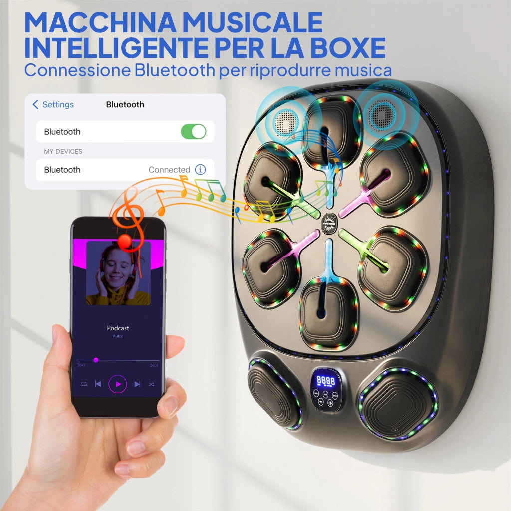 Macchina da Boxe Musicale a Parete con 9 Modalit¨¤, Luci LED e Connessione Bluetooth, 61x48x11 cm, Nero