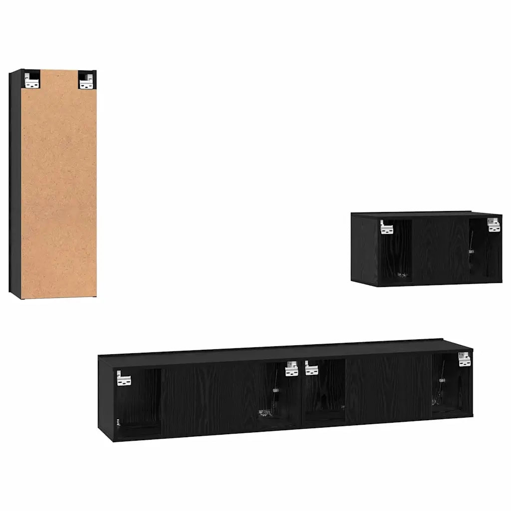 Mobile TV da Parete 4 pcs Rovere Nero Legno multistrato 3393466