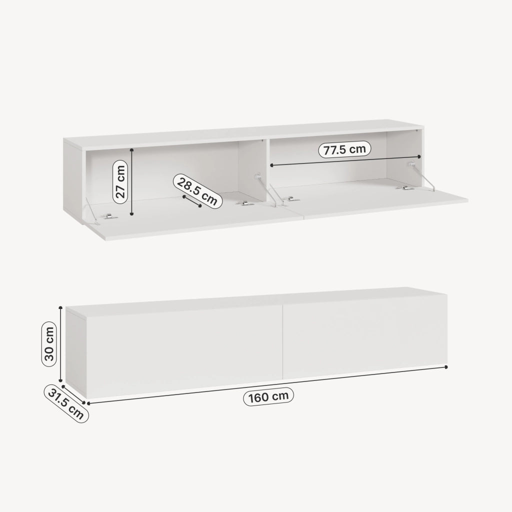 Mobile Pensile Evaton Porta TV da Parete 160 x 32 x 30 cm - Bianco Opaco [en.casa]