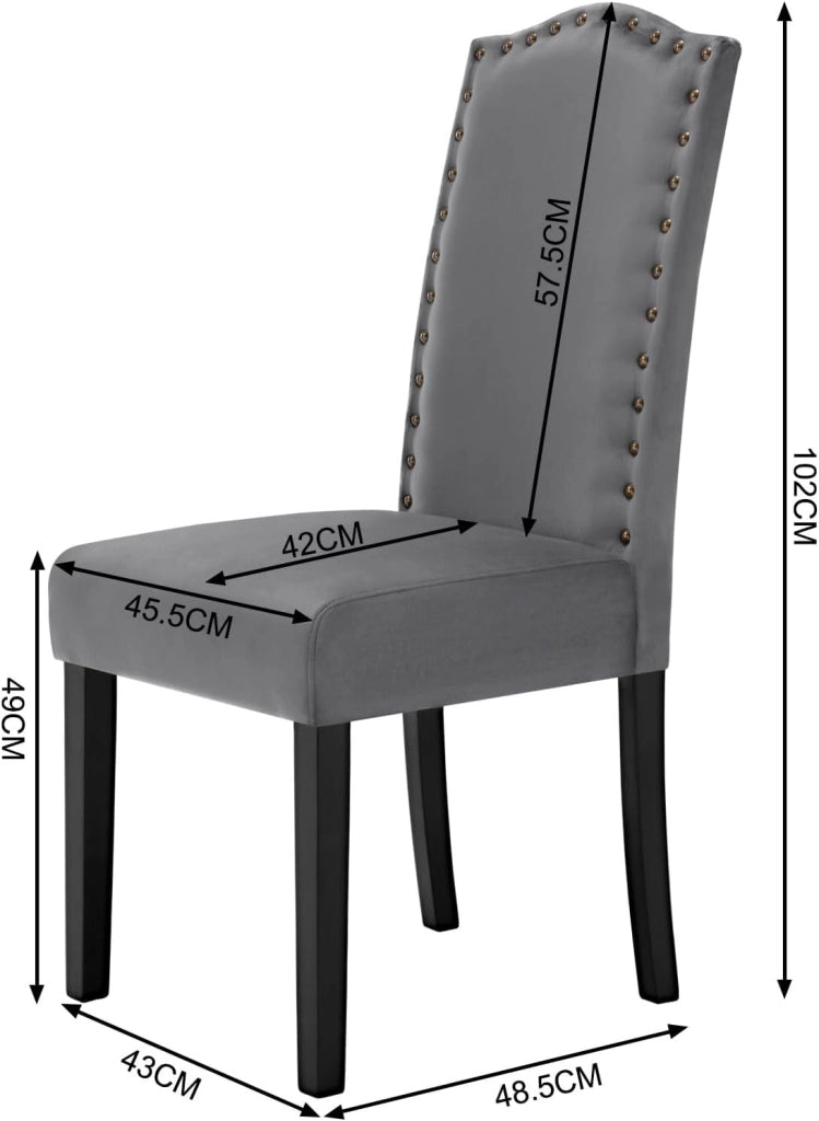 Sedie da Cucina Set da 4, Sedie per Sala da Pranzo con Schienale Alto e Gambe in Legno Massello, Sedie Imbottite per Salotto, Decorazione con Rivetti, in Velluto, Grigio scuro, BH385dgr-4