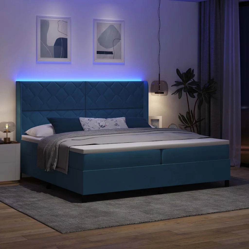 Letto a molle con strisce LED Blu 200 x 200 cm Velluto 3343944