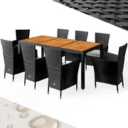 ® Mobili da Giardino Polyrattan 8 Sedie Impilabili 190x90cm Tavolo in Legno d'Acacia Salottino per Esterno