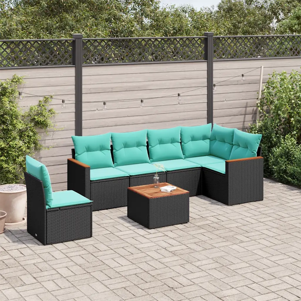 Set Divani da Giardino 7 pz con Cuscini Nero in Polyrattan 3226022