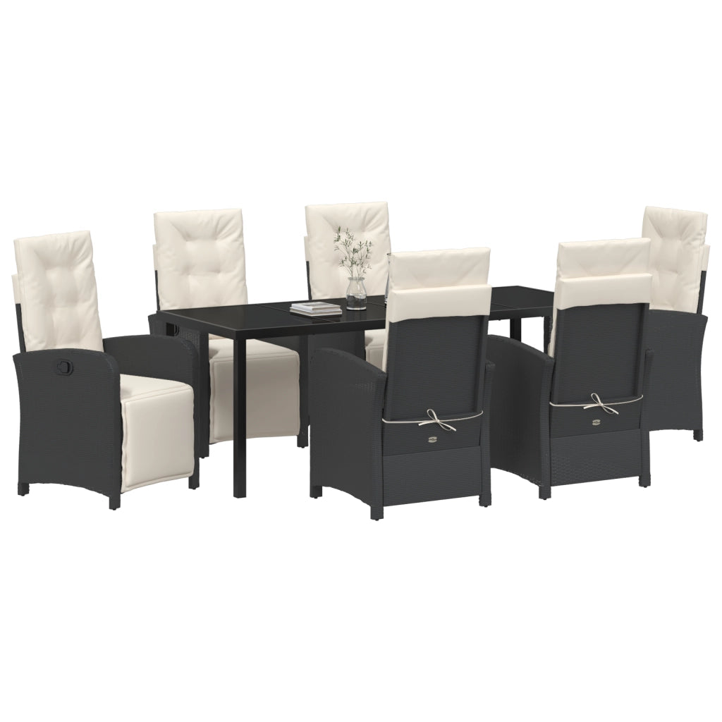 Set Pranzo Giardino 7 Pezzi con Cuscini in Rattan Sintetico Nero